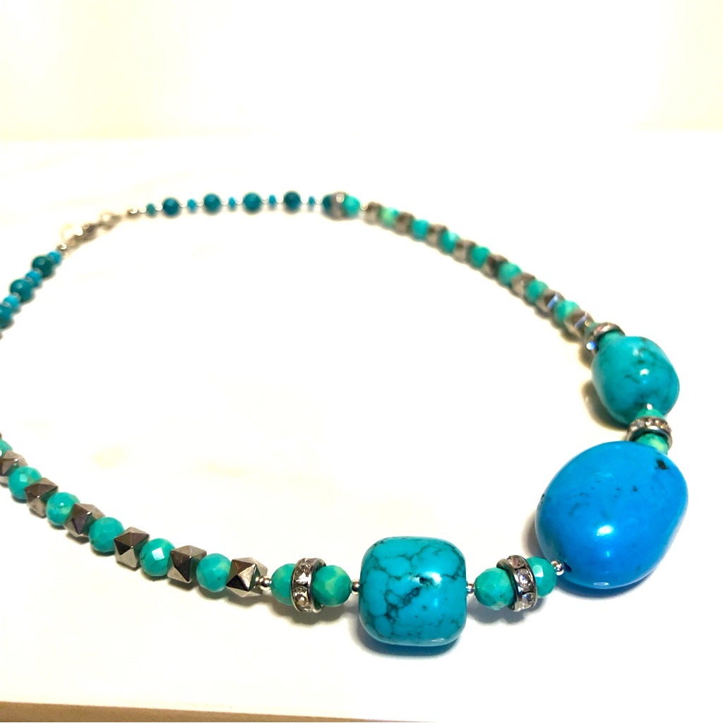 Turquoise & Silver-Toned Necklace With Swarovski Crystals